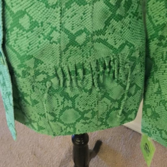 Chi by Falchi Green &Cream 100% Leather Snake Print Button Up Jacket XS NWT $189 - Picture 7 of 7
